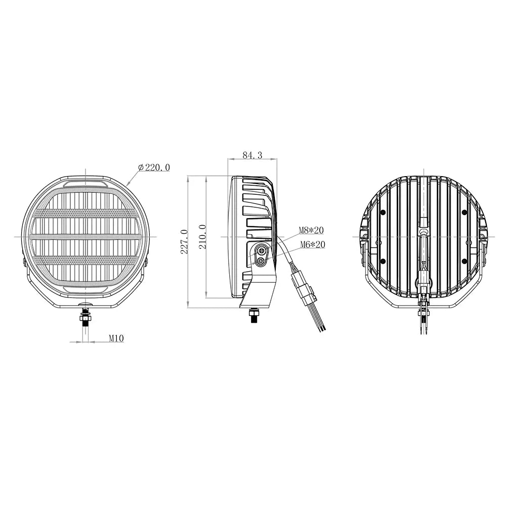 OZZ XR3 P9" 65 LED-lisävalo musta runko, parkilla ja R65 varoitusvalolla
