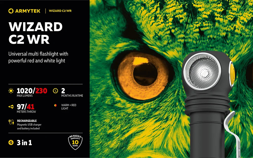 Otsalamppu Armytek Wizard C2 WR Magnet USB Lämmin Sävy & Punainen 1020 lm