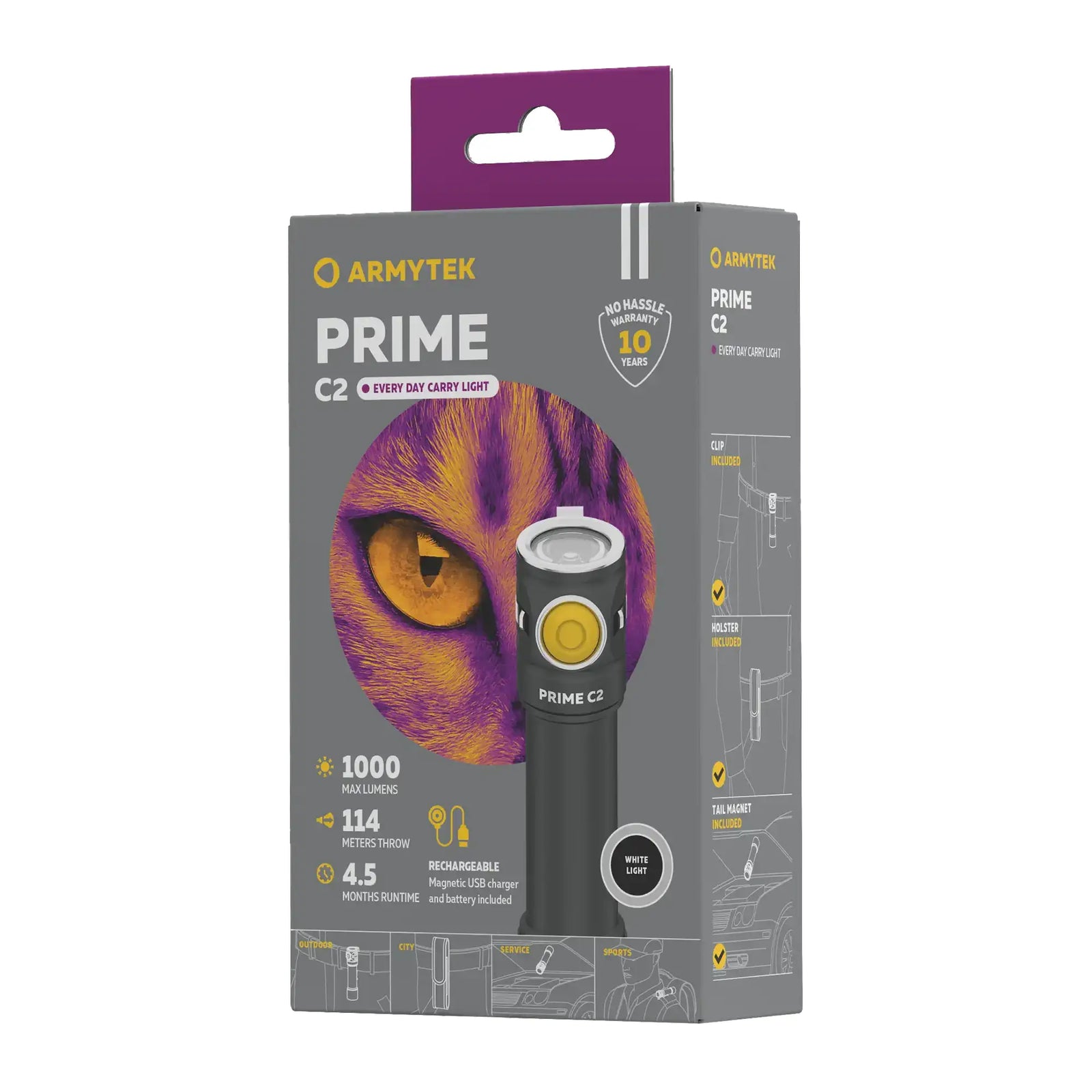 Taskulamppu Armytek Prime C2 Magnet USB Kylmä Sävy 1000 lm