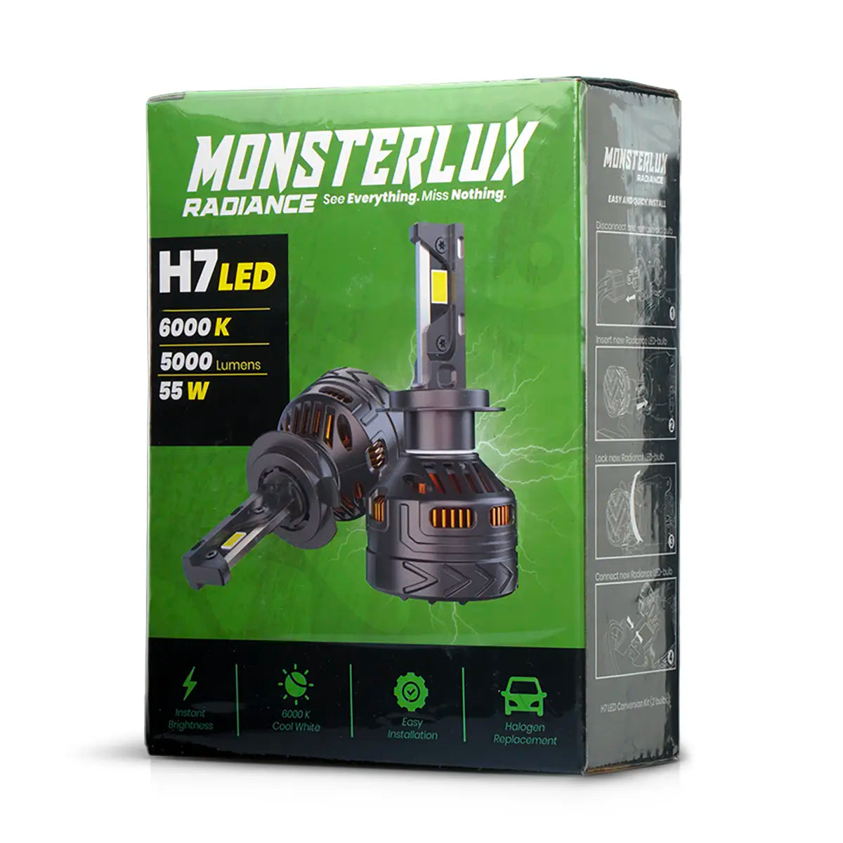 Monsterlux Radiance PRO H7 LED-ajovalopolttimot 5000 lm