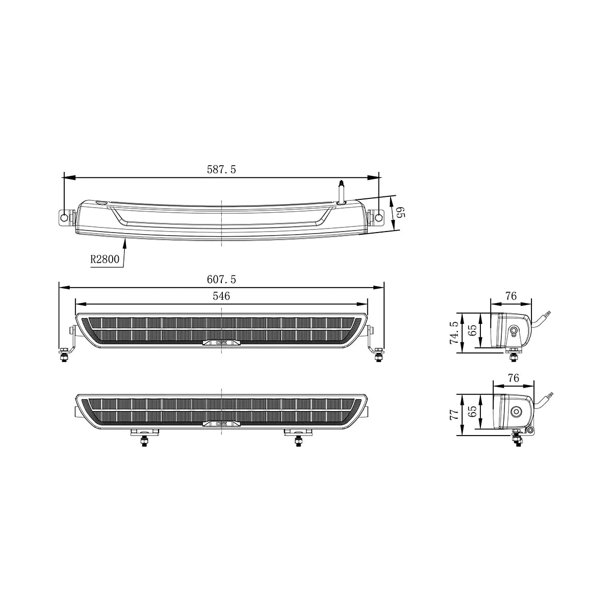 Lisävalo Ozz DRB1 P20" Paneeli Valkoinen 546mm Dynaamisella Parkkivalolla Ref. 50