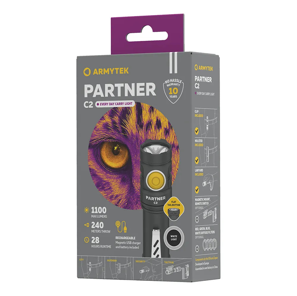 Taskulamppu Armytek Partner C2 Magnet USB Kylmä Sävy 1100 lm